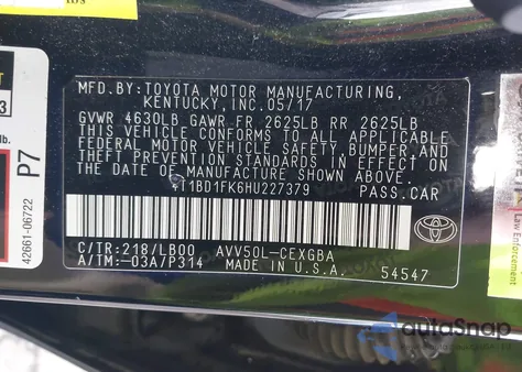 2017 Toyota Camry Hybrid Xle from USA, damaged, VIN 4T1BD1FK6HU227379